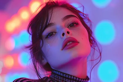Portrait Of A Young Woman With Neon Lighting