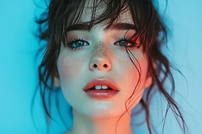 Portrait Of A Young Woman With Freckles And Wet Hair
