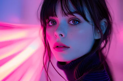 Portrait Of A Young Woman With Neon Lighting