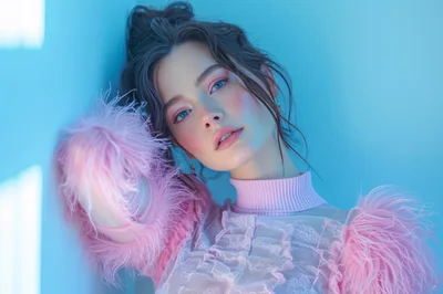 Portrait Of A Young Woman In Pink Feathered Fashion