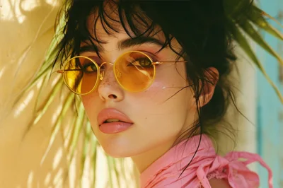 Portrait Of A Young Woman Wearing Yellow Sunglasses