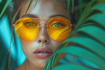 Portrait Of A Woman Wearing Yellow Tinted Sunglasses