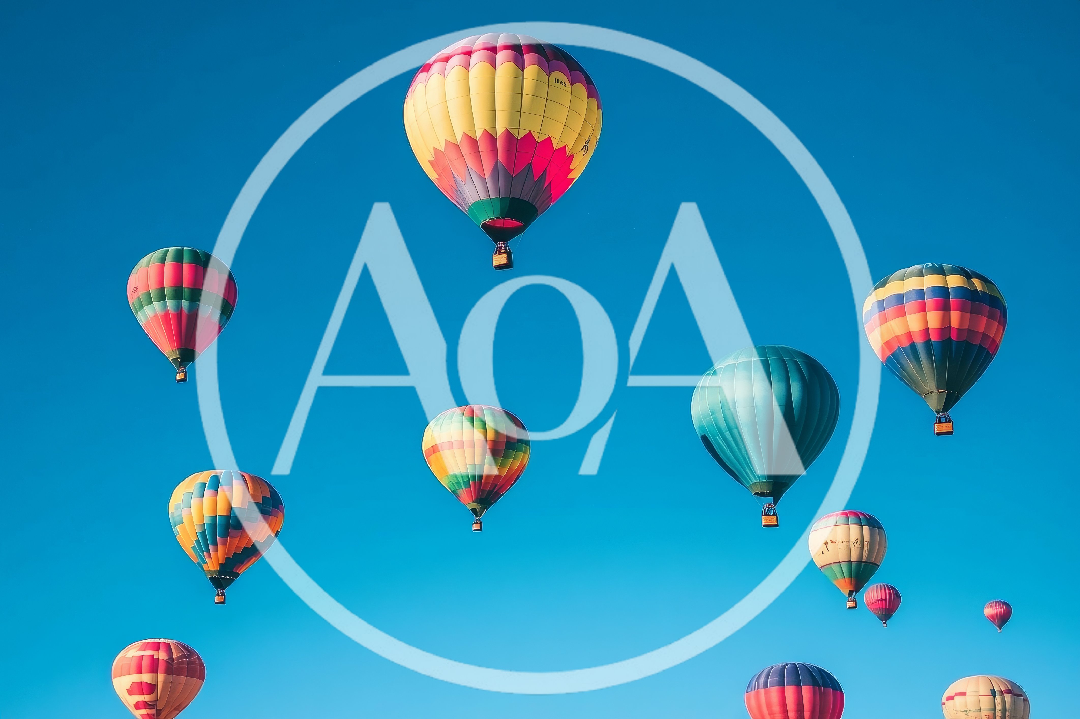 Colorful Hot Air Balloons Floating In Clear Blue Sky