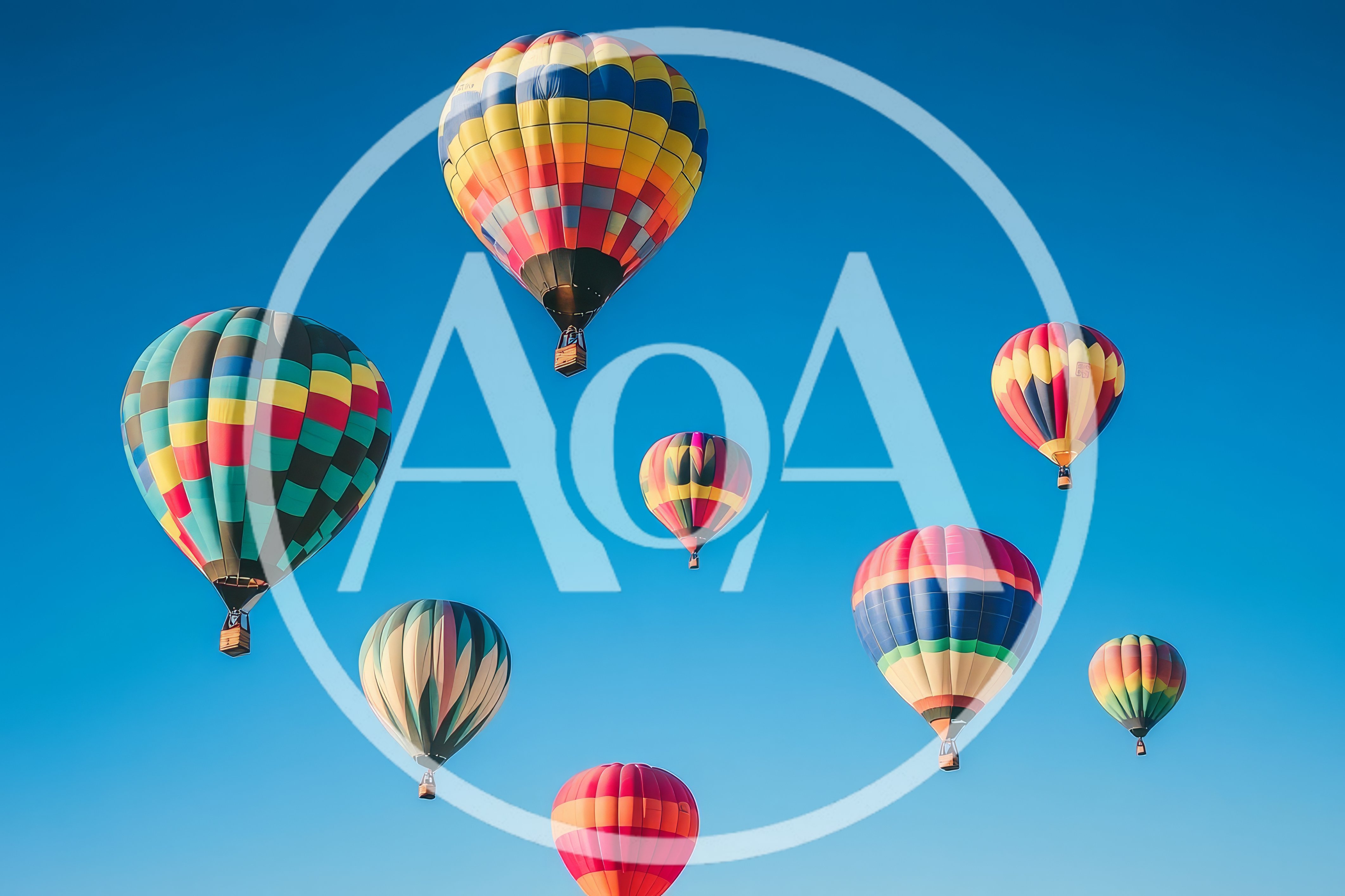 Colorful Hot Air Balloons Floating In Clear Blue Sky