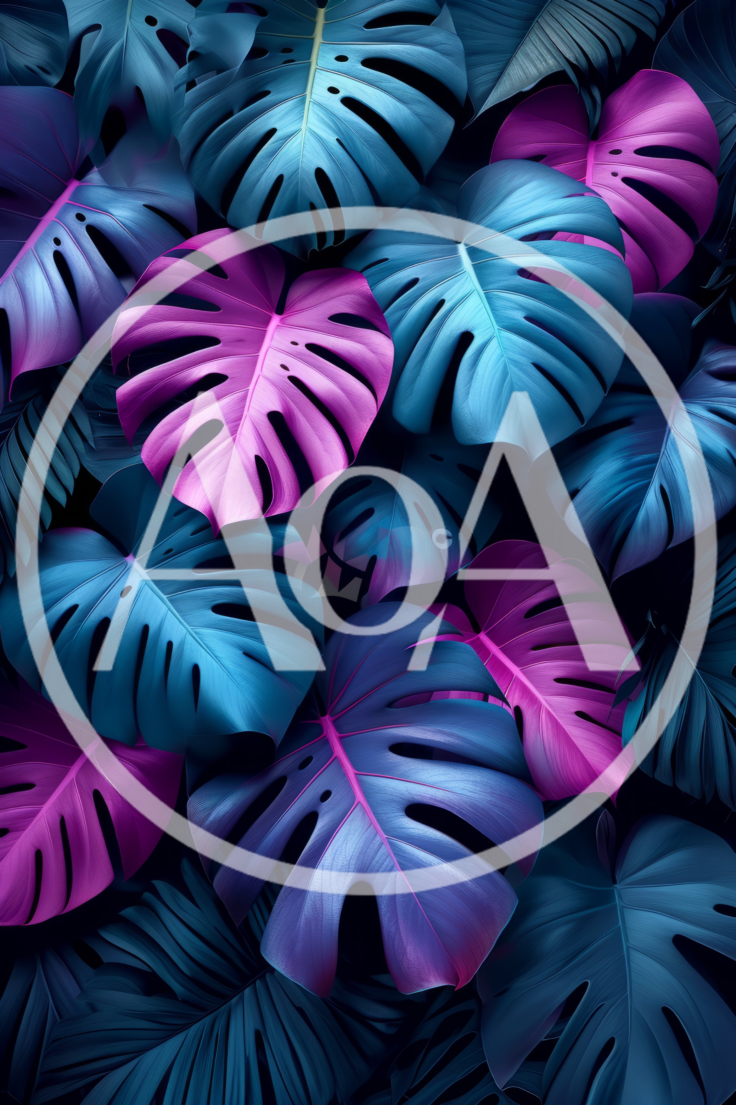 Vibrant Neon Monstera Leaves Tropical Pattern