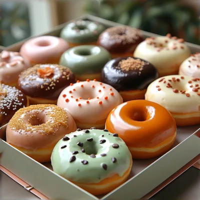 Assorted Gourmet Donuts In A Cardboard Box