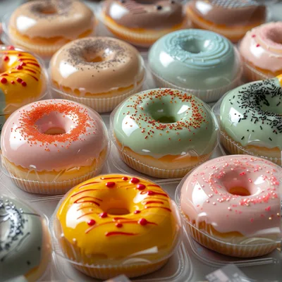 Assorted Glazed Donuts In Plastic Packaging