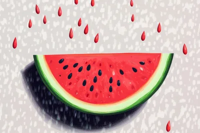 Watermelon Slice With Falling Red Raindrops Illustration