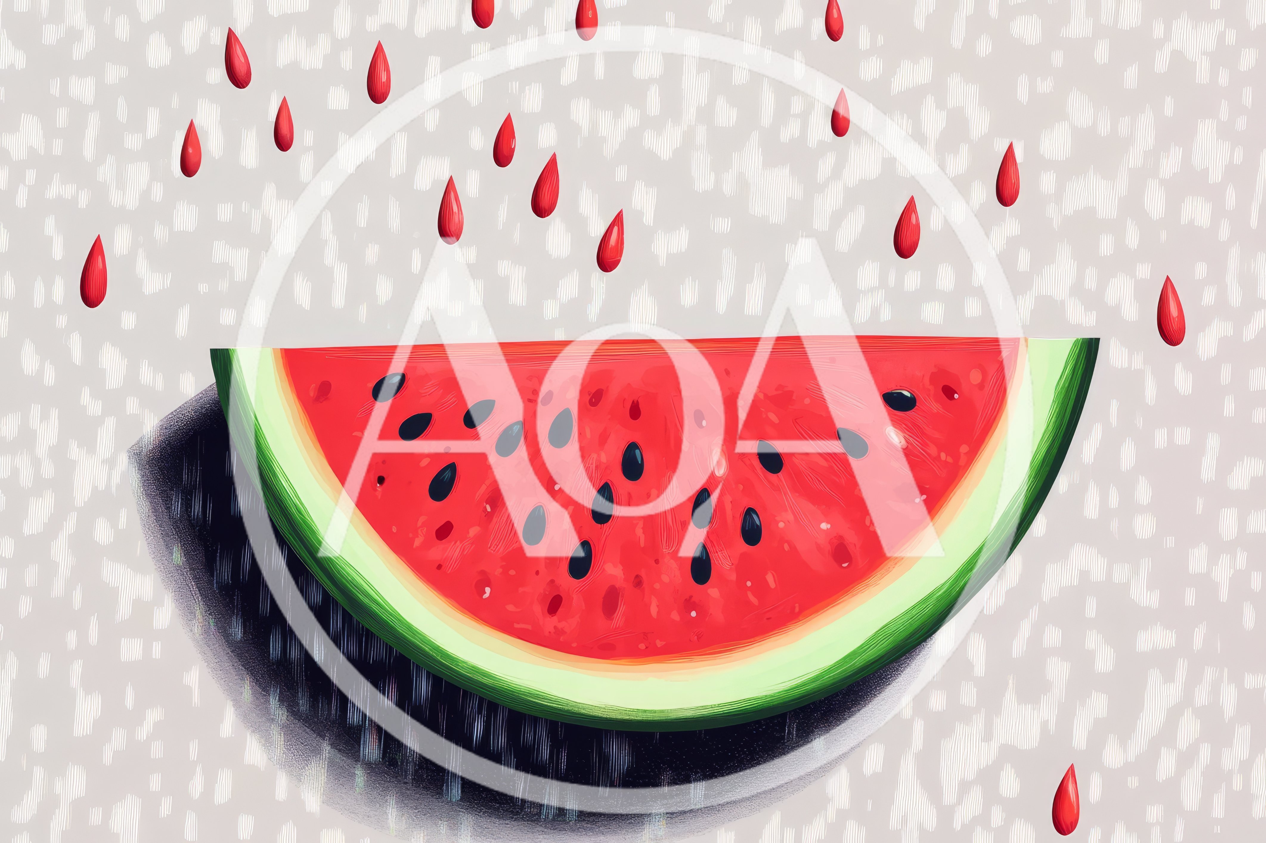 Watermelon Slice With Falling Red Raindrops Illustration