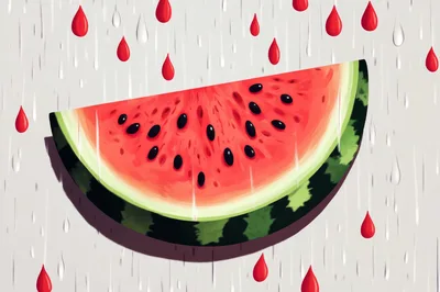 Digital Illustration Of A Watermelon Slice In Rain