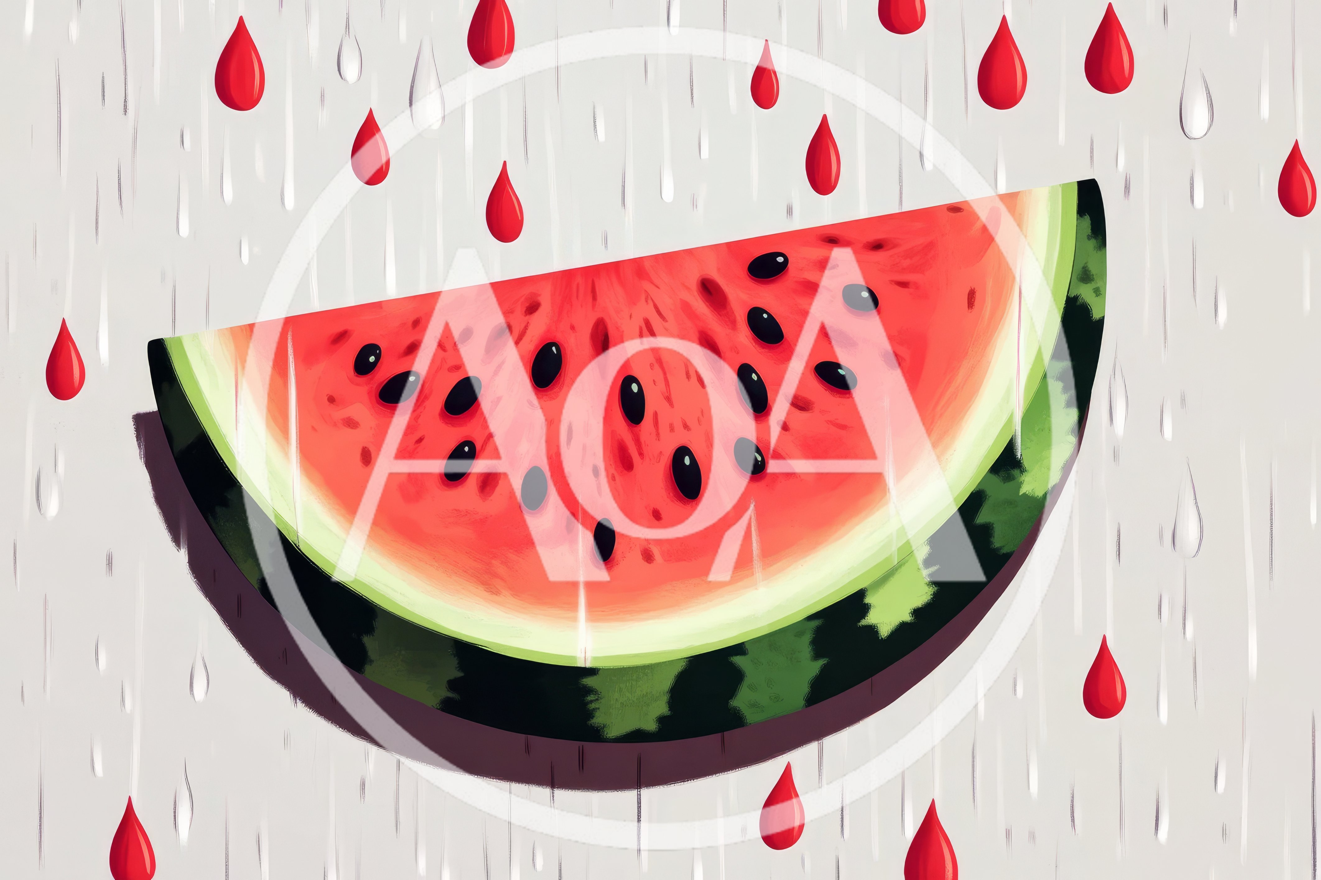 Digital Illustration Of A Watermelon Slice In Rain