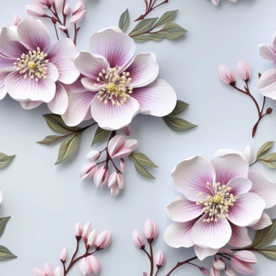 Seamless Pattern Of Delicate Pink Cherry Blossom Flowers