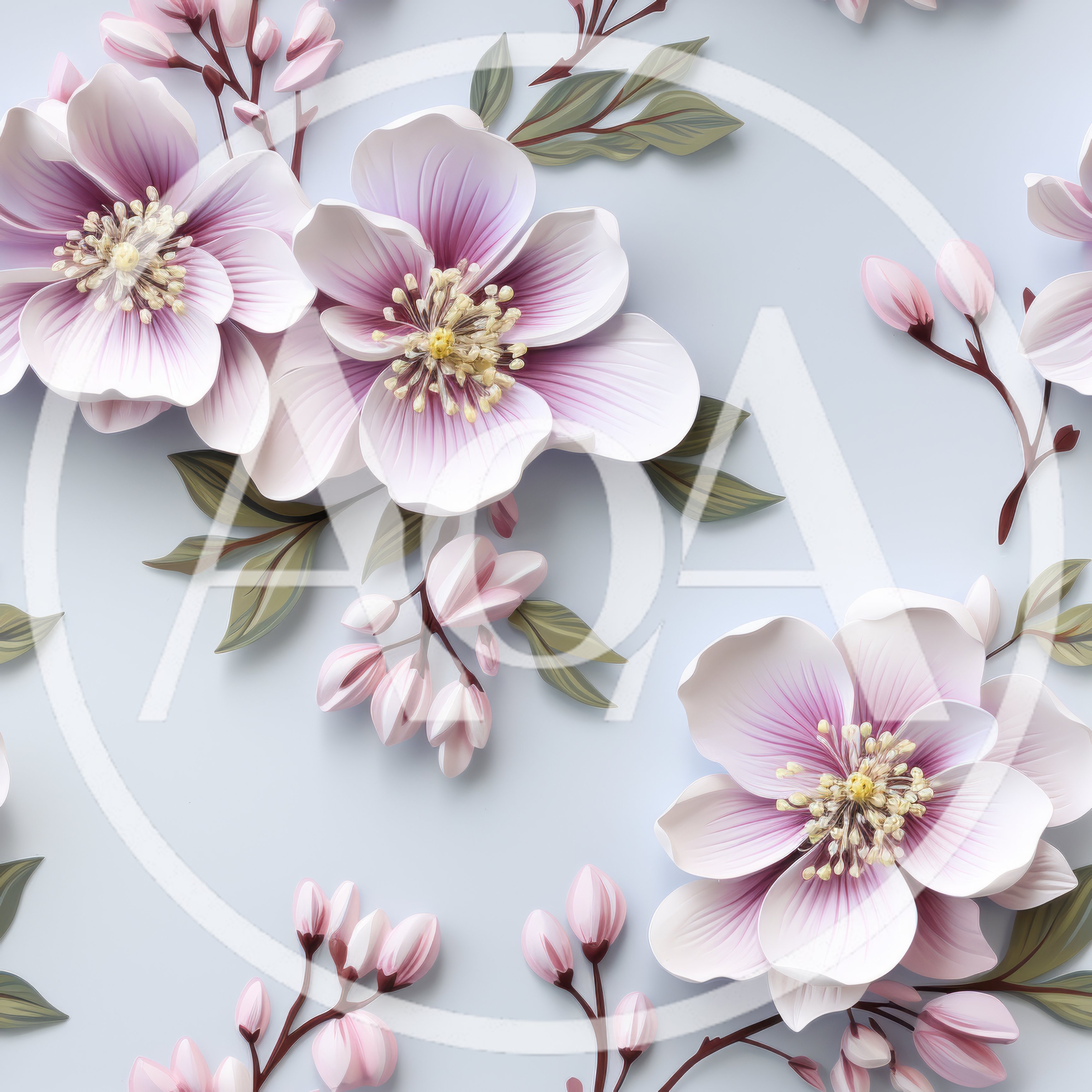 Seamless Pattern Of Delicate Pink Cherry Blossom Flowers