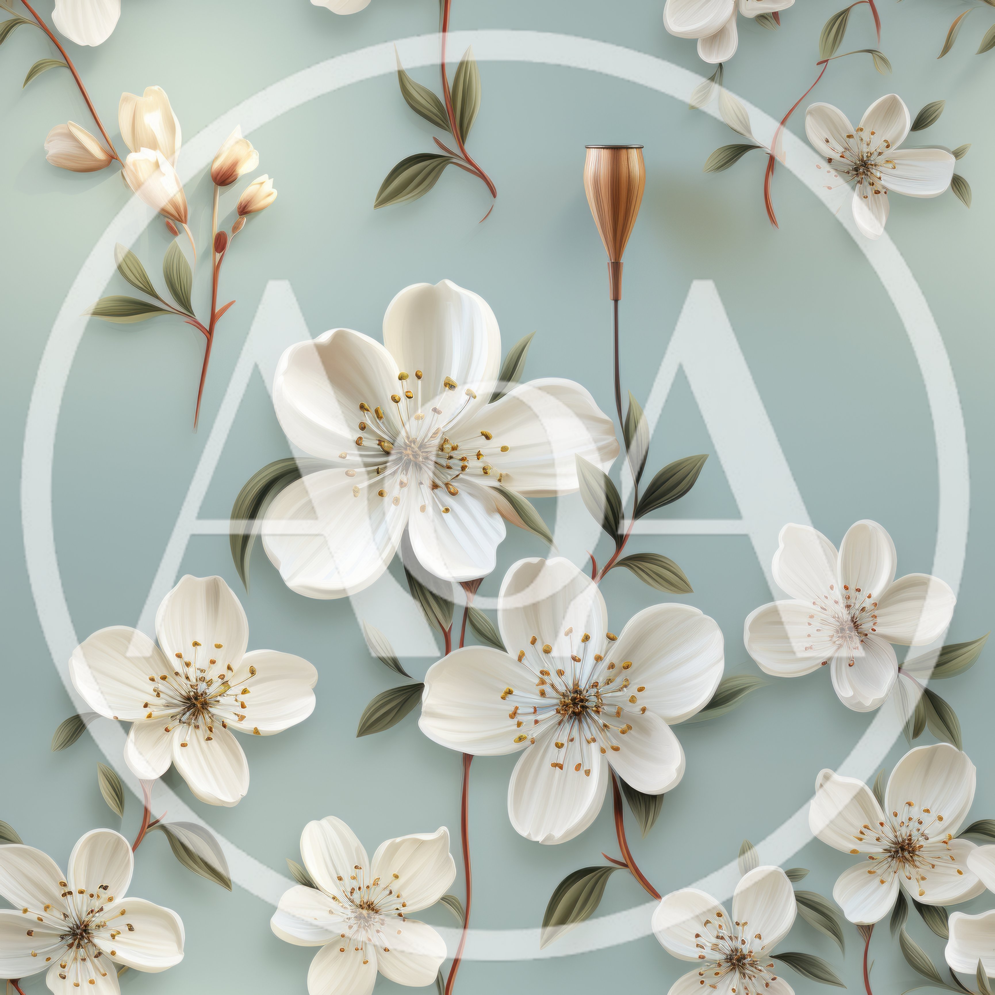 Seamless Pattern Of White Cherry Blossom Flowers