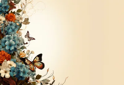 Floral Border With Butterflies On Cream Background