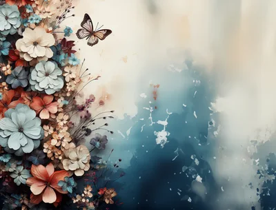 Watercolor Floral Arrangement With Butterfly