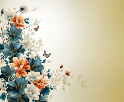 Elegant Floral Border With Butterflies On Gradient Background