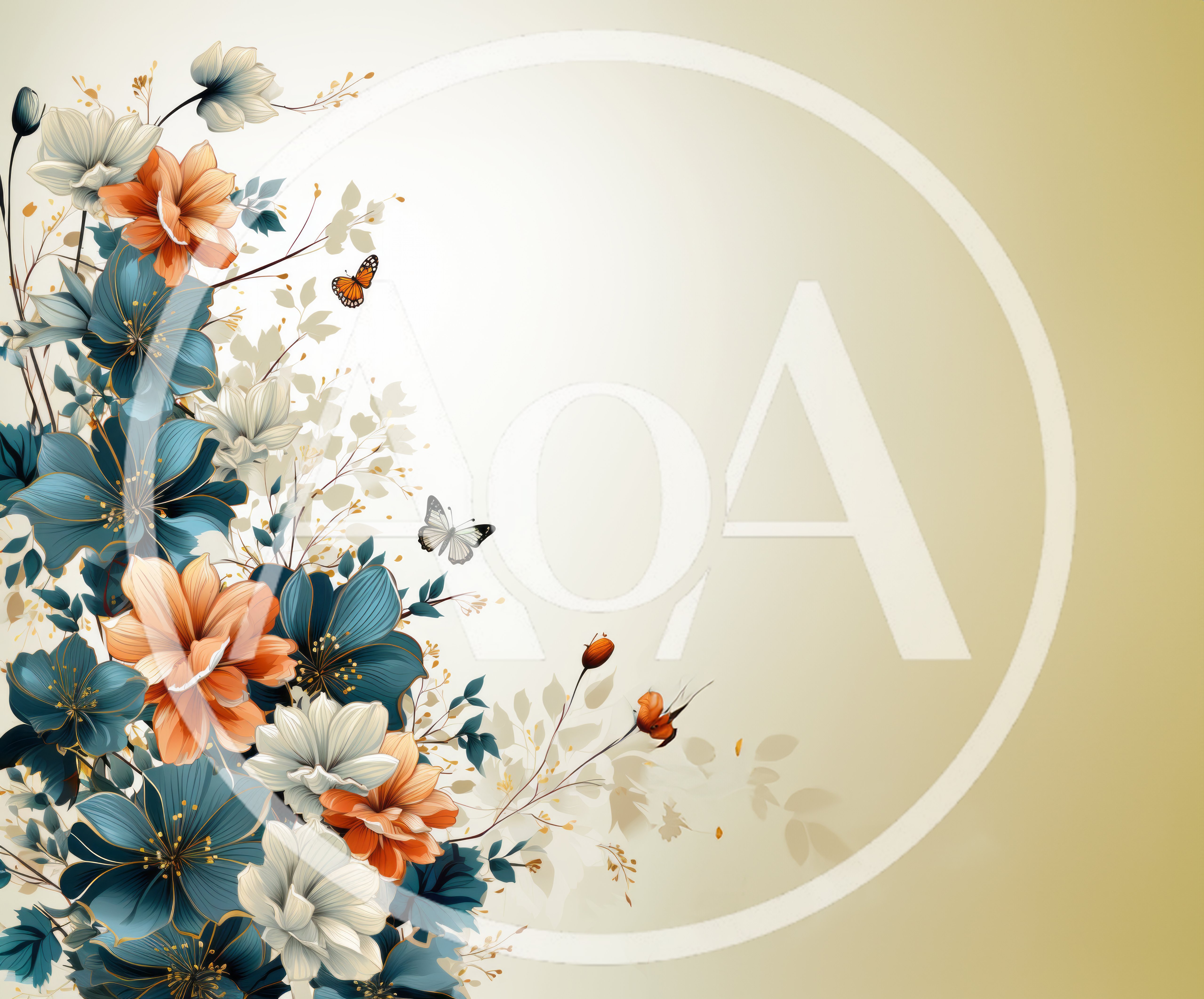 Elegant Floral Border With Butterflies On Gradient Background