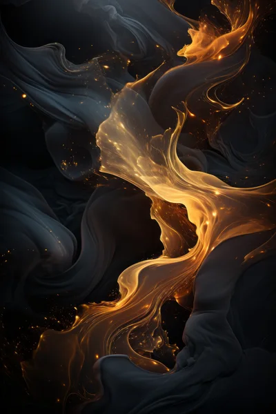 Abstract Golden Liquid Flowing Through Dark Smoke