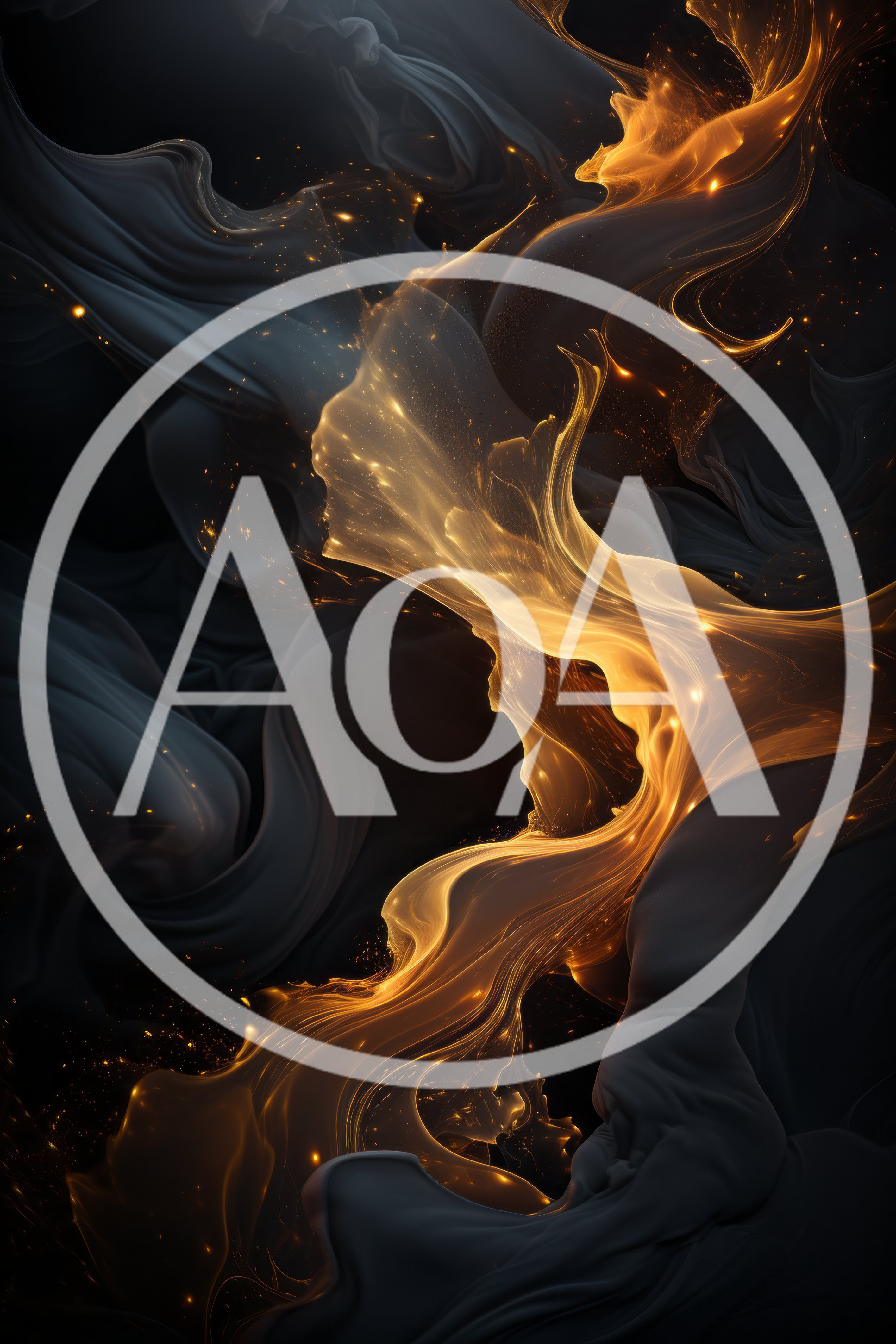 Abstract Golden Liquid Flowing Through Dark Smoke