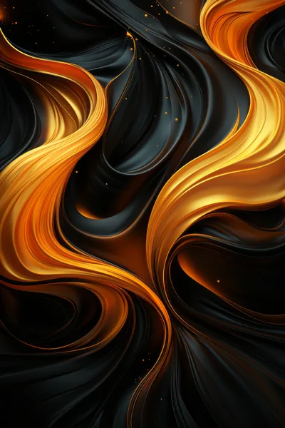Abstract Flowing Liquid Gold And Black Silk Waves