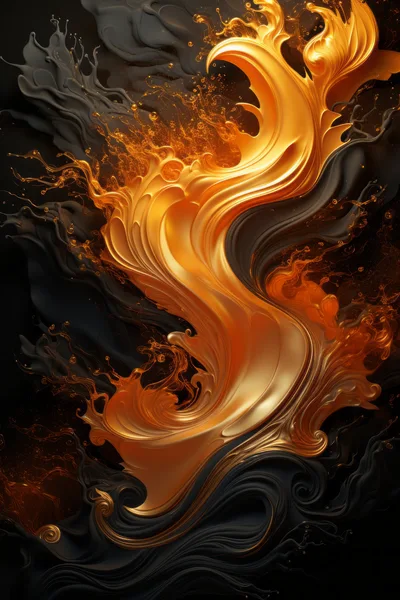 Abstract Golden Liquid Flowing Over Dark Background