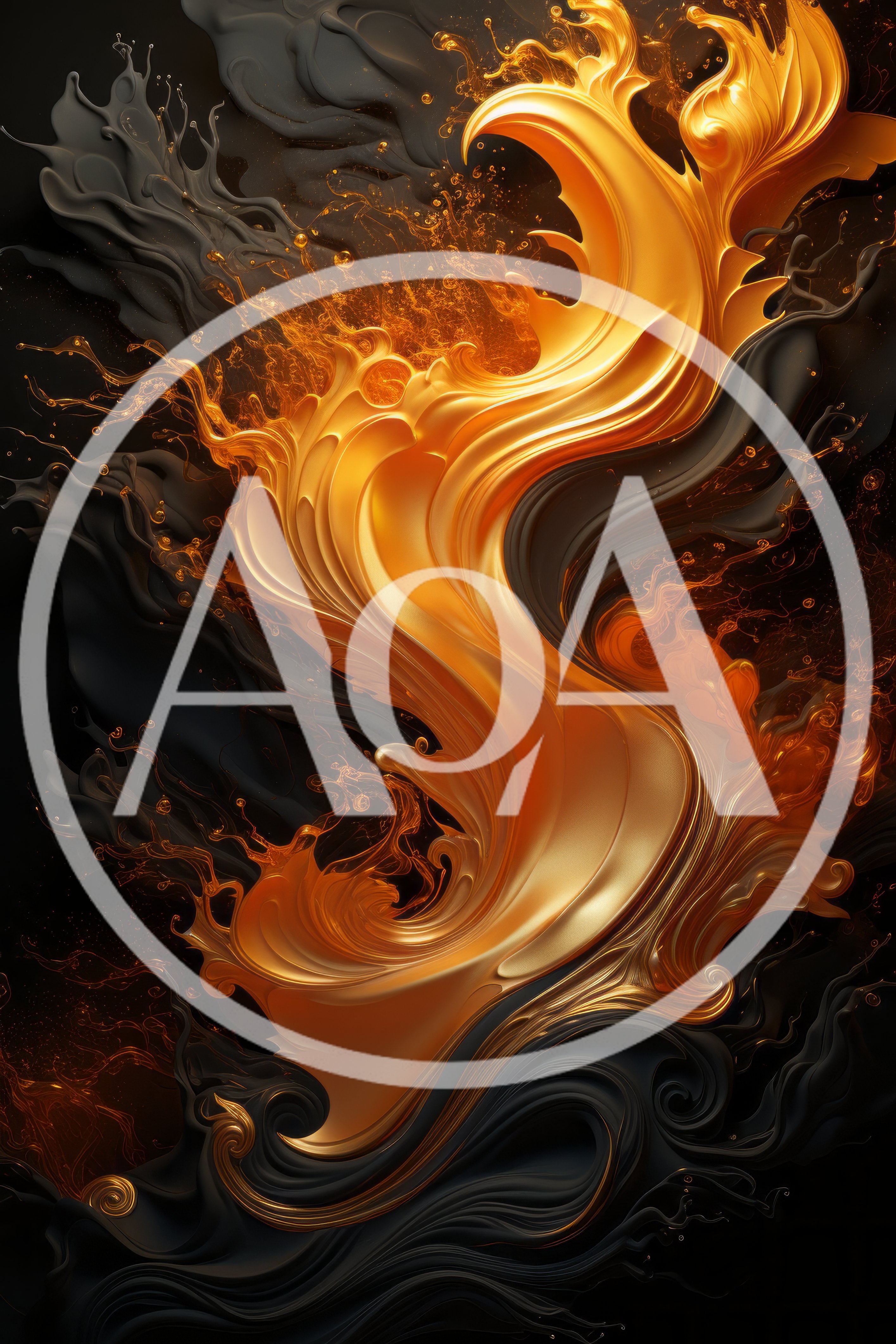 Abstract Golden Liquid Flowing Over Dark Background