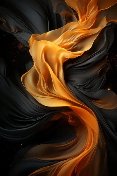 Abstract Flowing Silk Fabric In Black And Gold