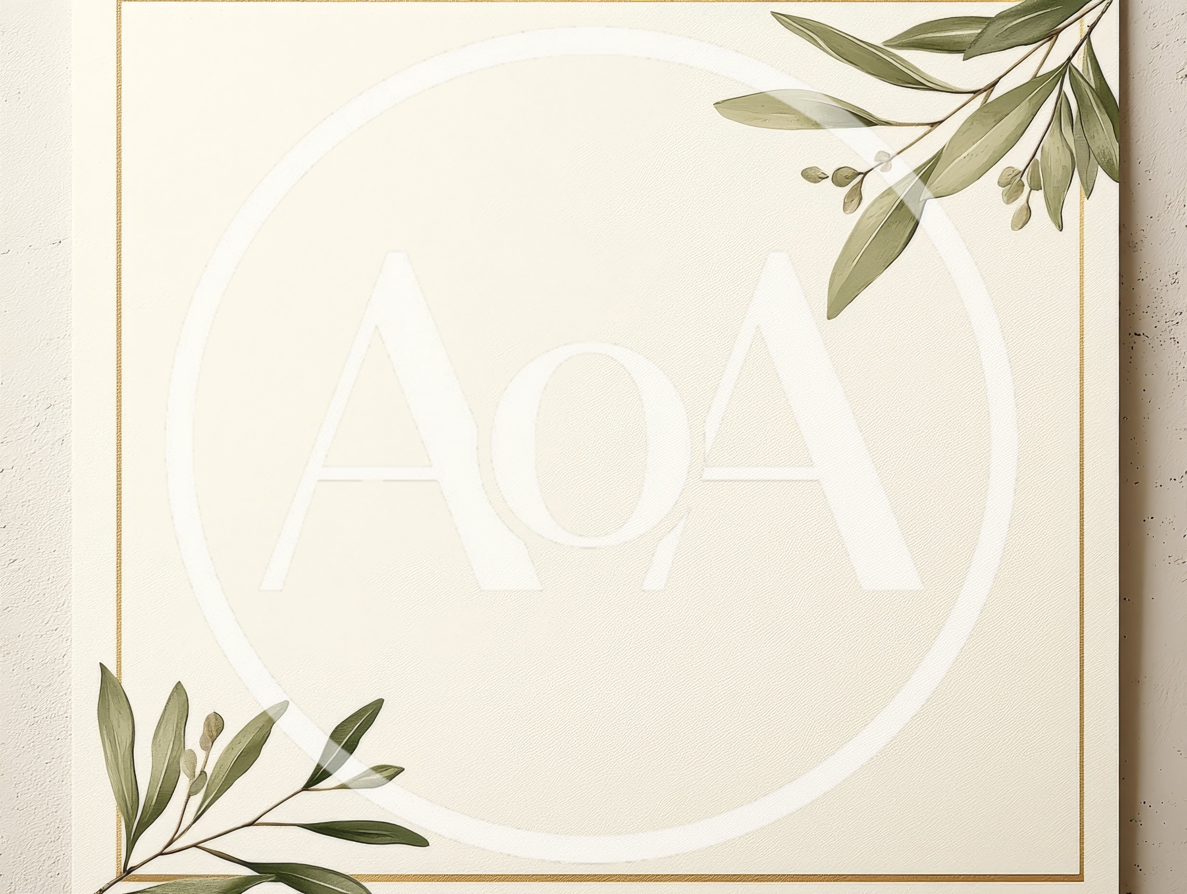 Elegant Olive Branch Border Frame On Textured Paper