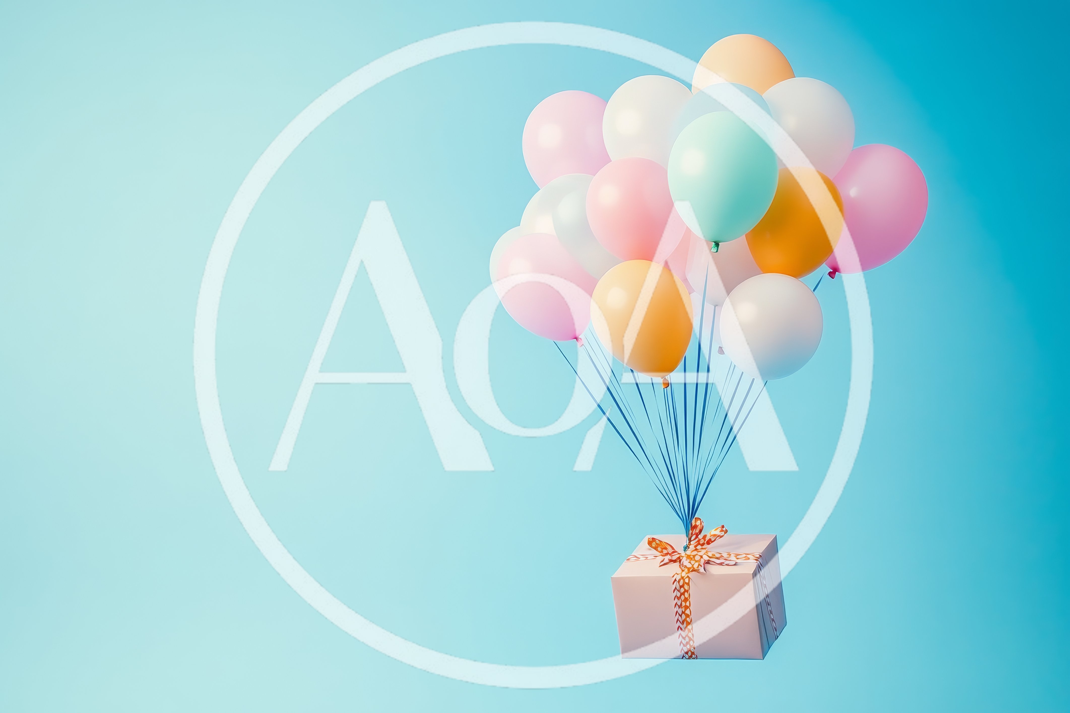 Gift Box Floating With Pastel Balloons