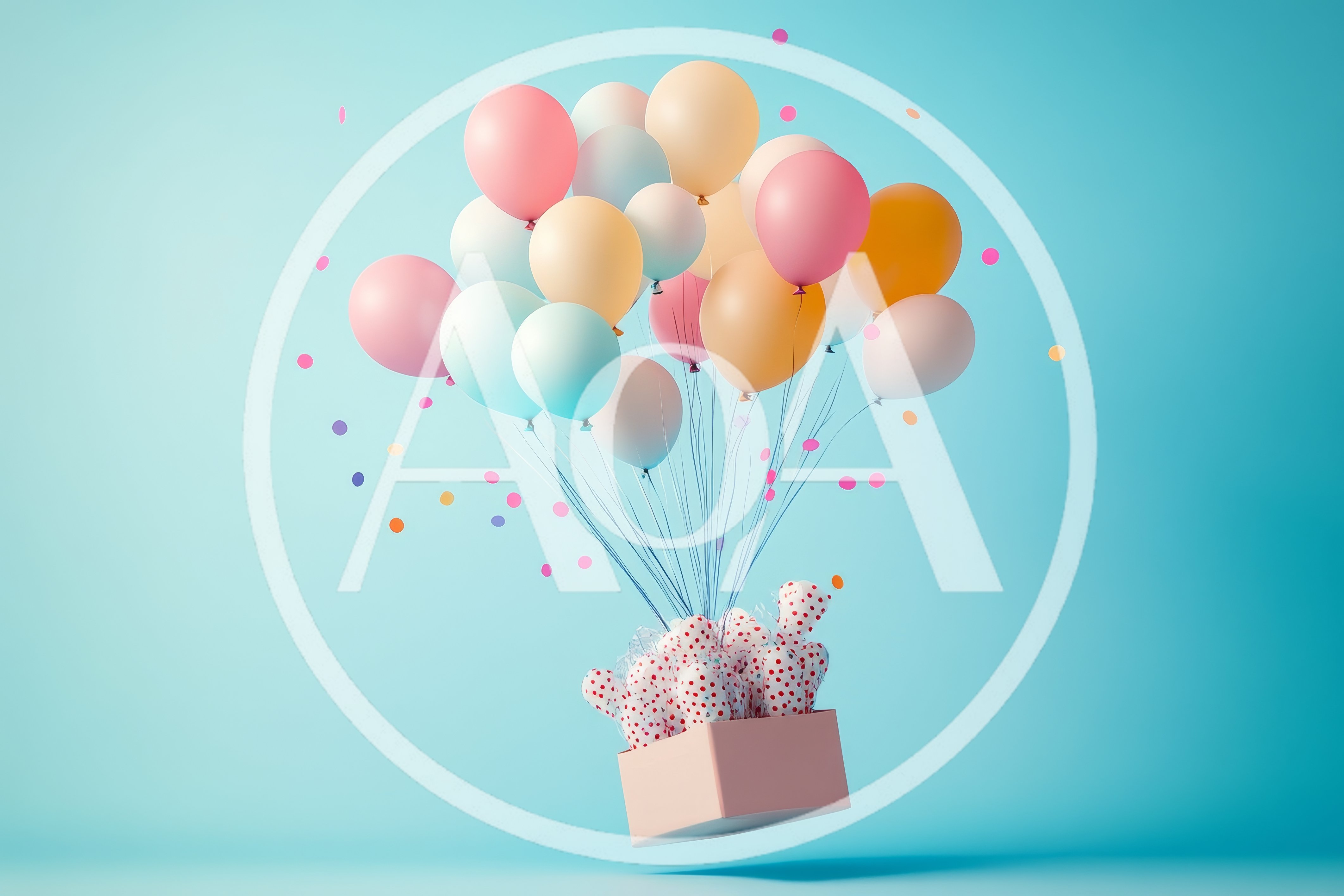 Gift Box Floating With Colorful Balloons