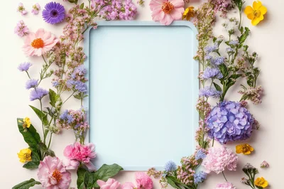 Floral Frame With Pastel Flowers On White Background