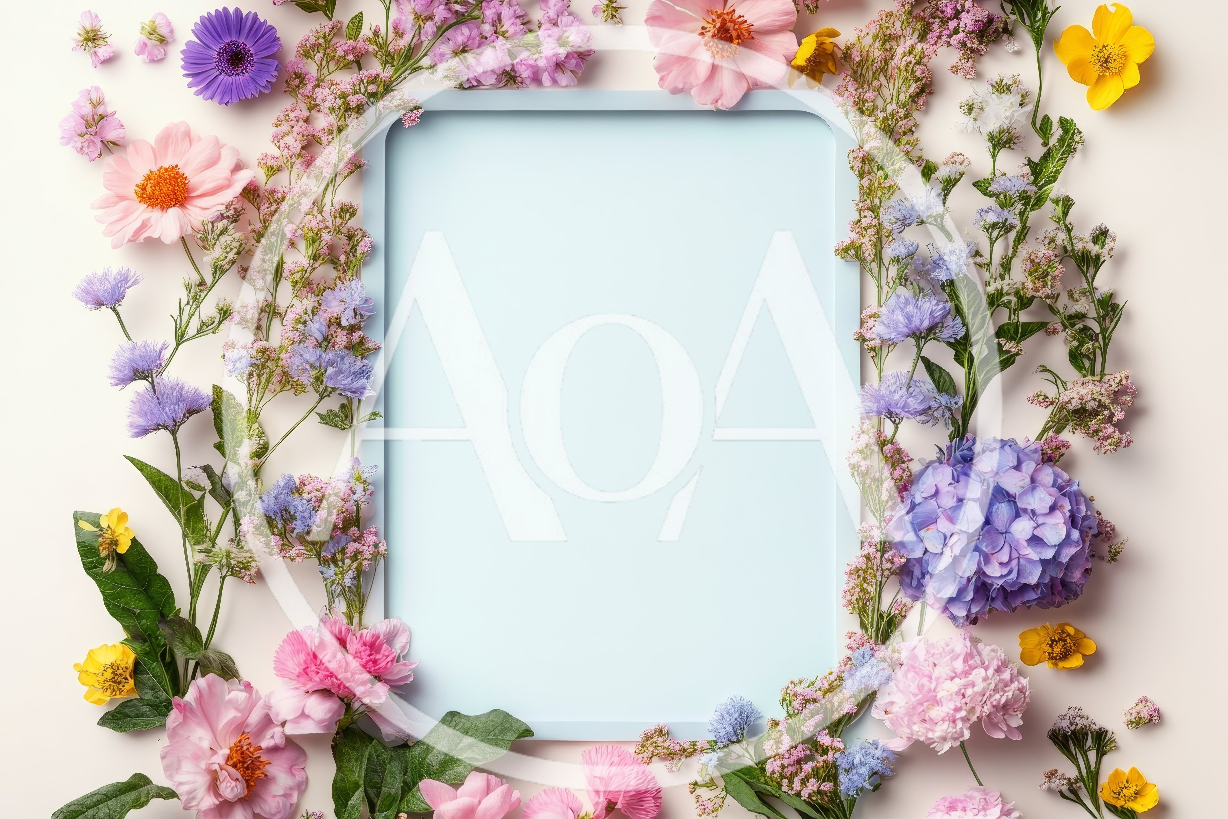 Floral Frame With Pastel Flowers On White Background