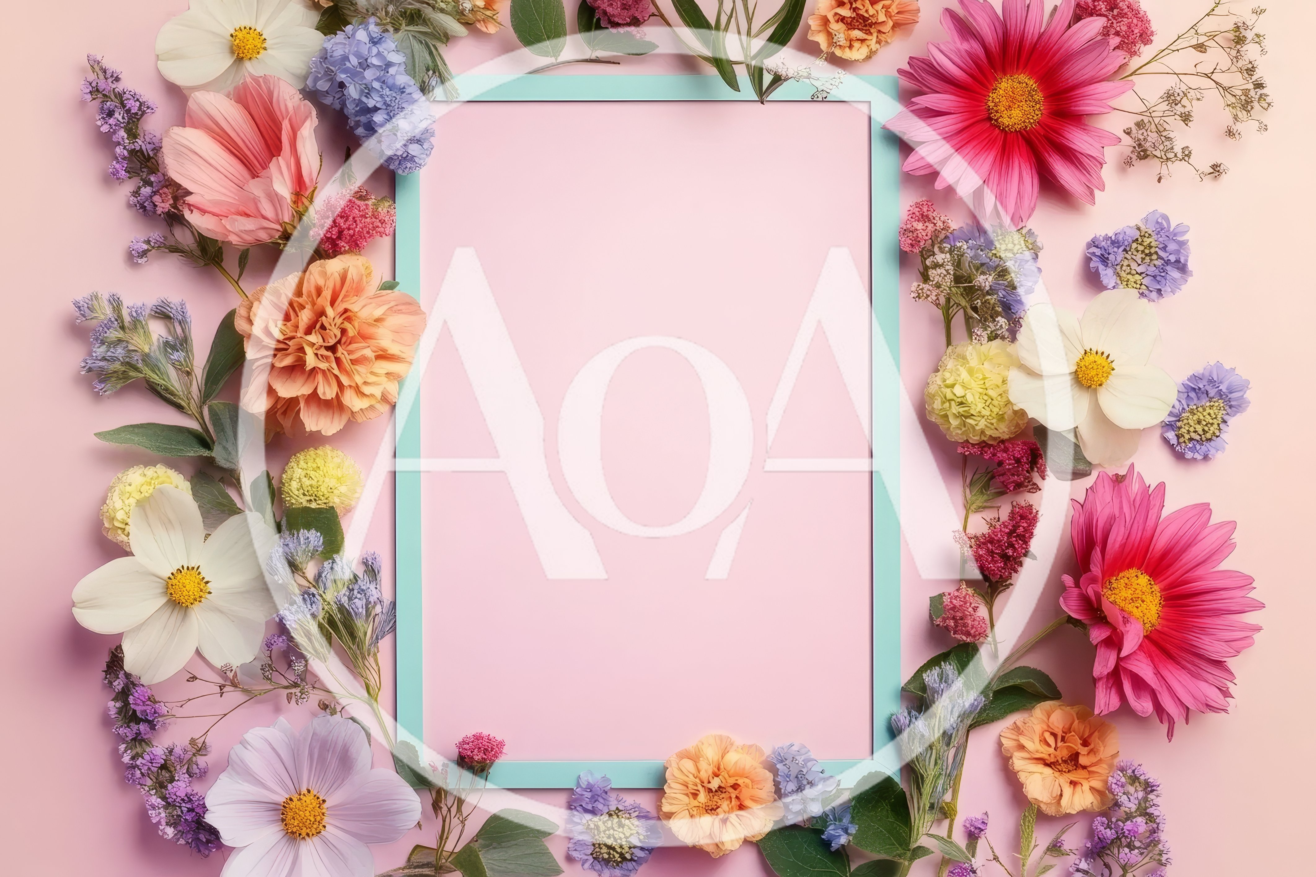 Floral Frame With Pastel Flowers On Pink Background