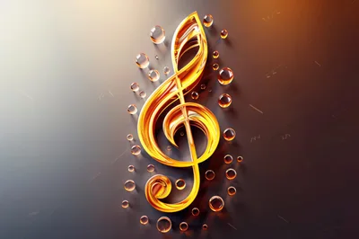 Golden Treble Clef With Floating Glass Bubbles