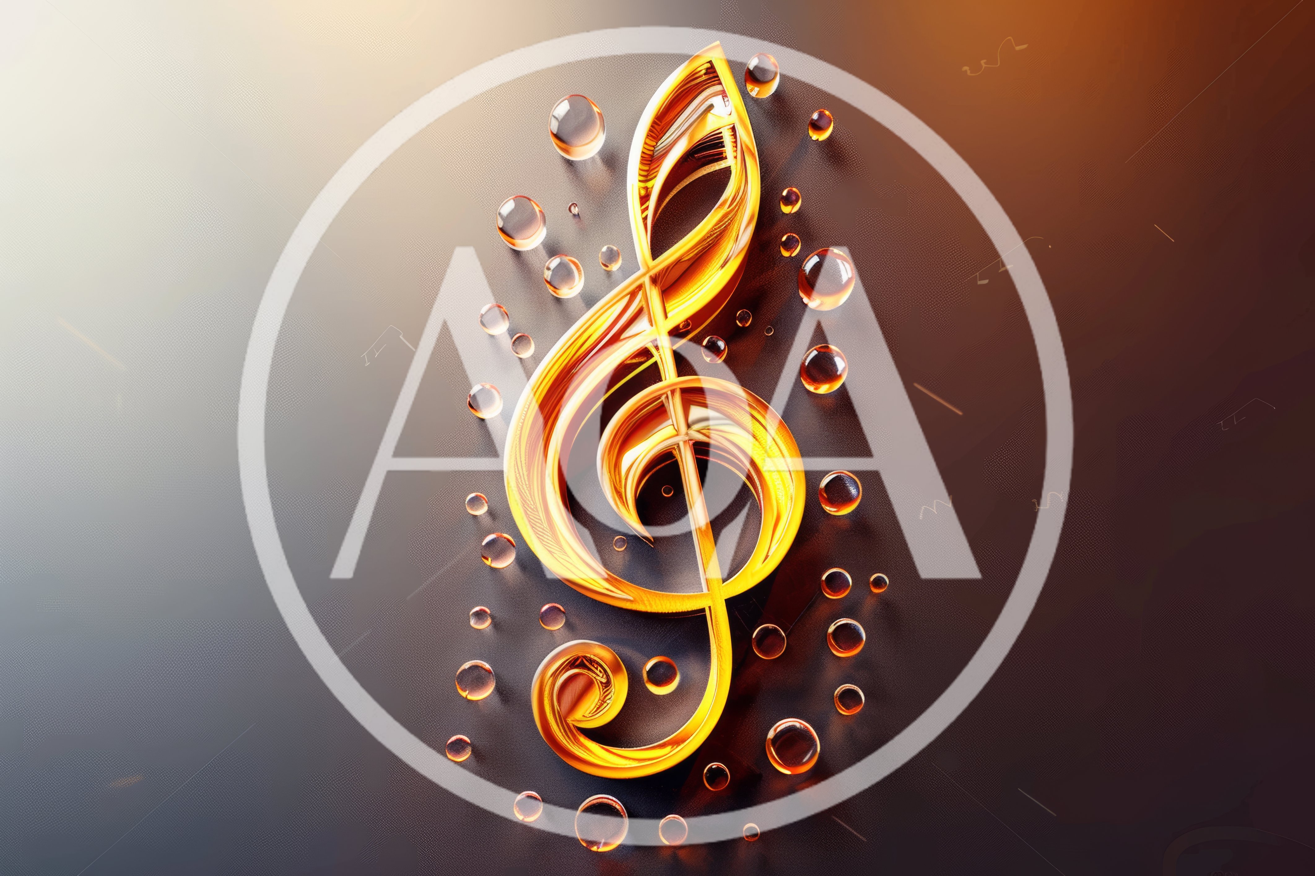 Golden Treble Clef With Floating Glass Bubbles