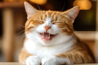Happy Ginger Tabby Cat Laughing With Mouth Open