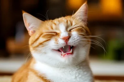Happy Ginger Cat Laughing With Eyes Closed