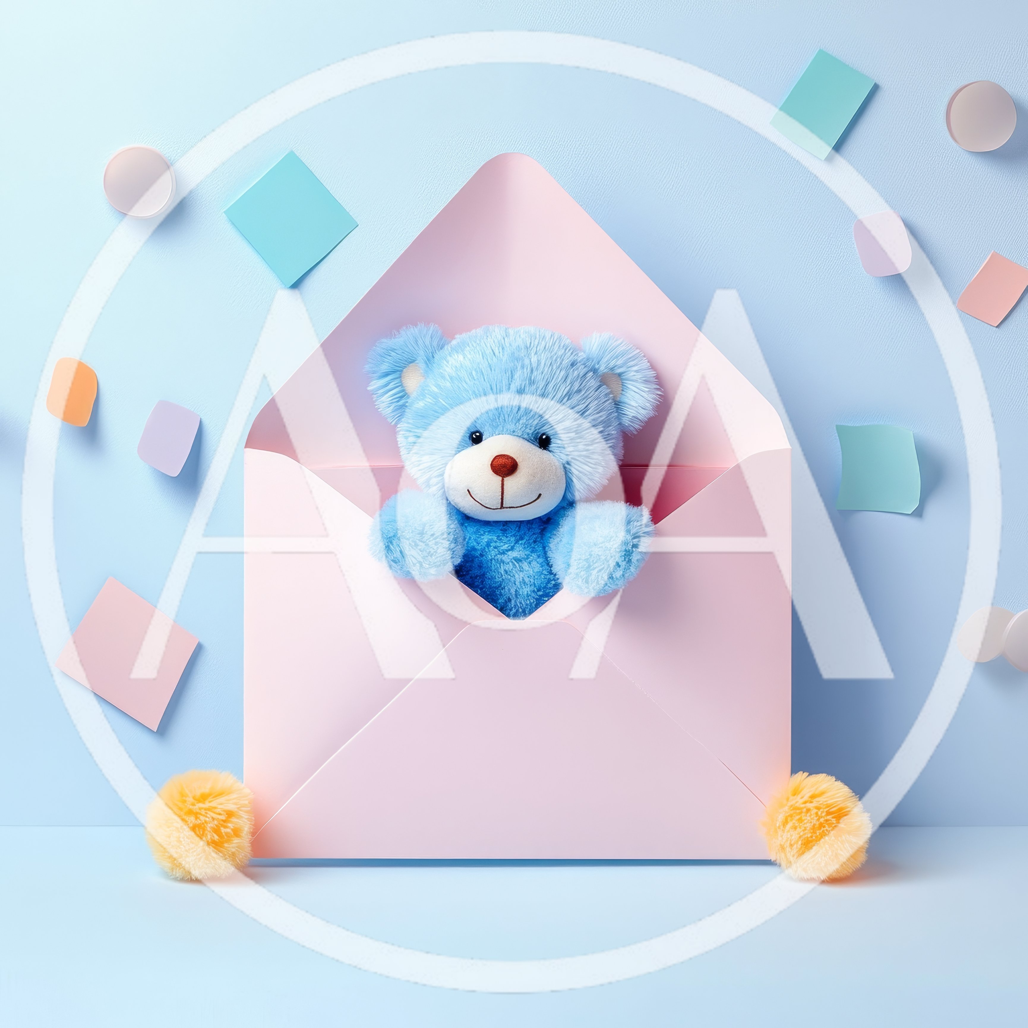Blue Teddy Bear Inside A Pink Envelope