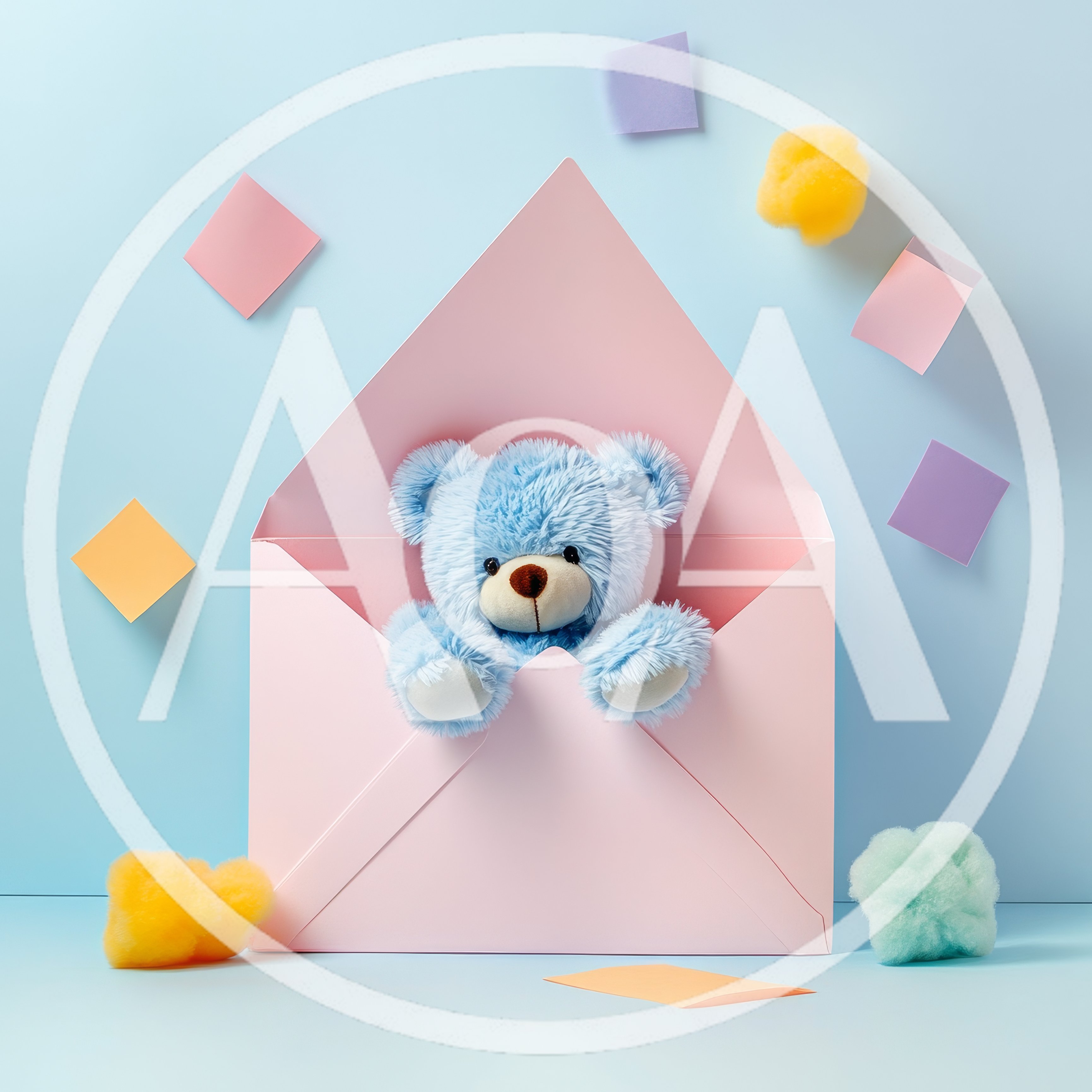 Blue Teddy Bear Inside A Pink Envelope