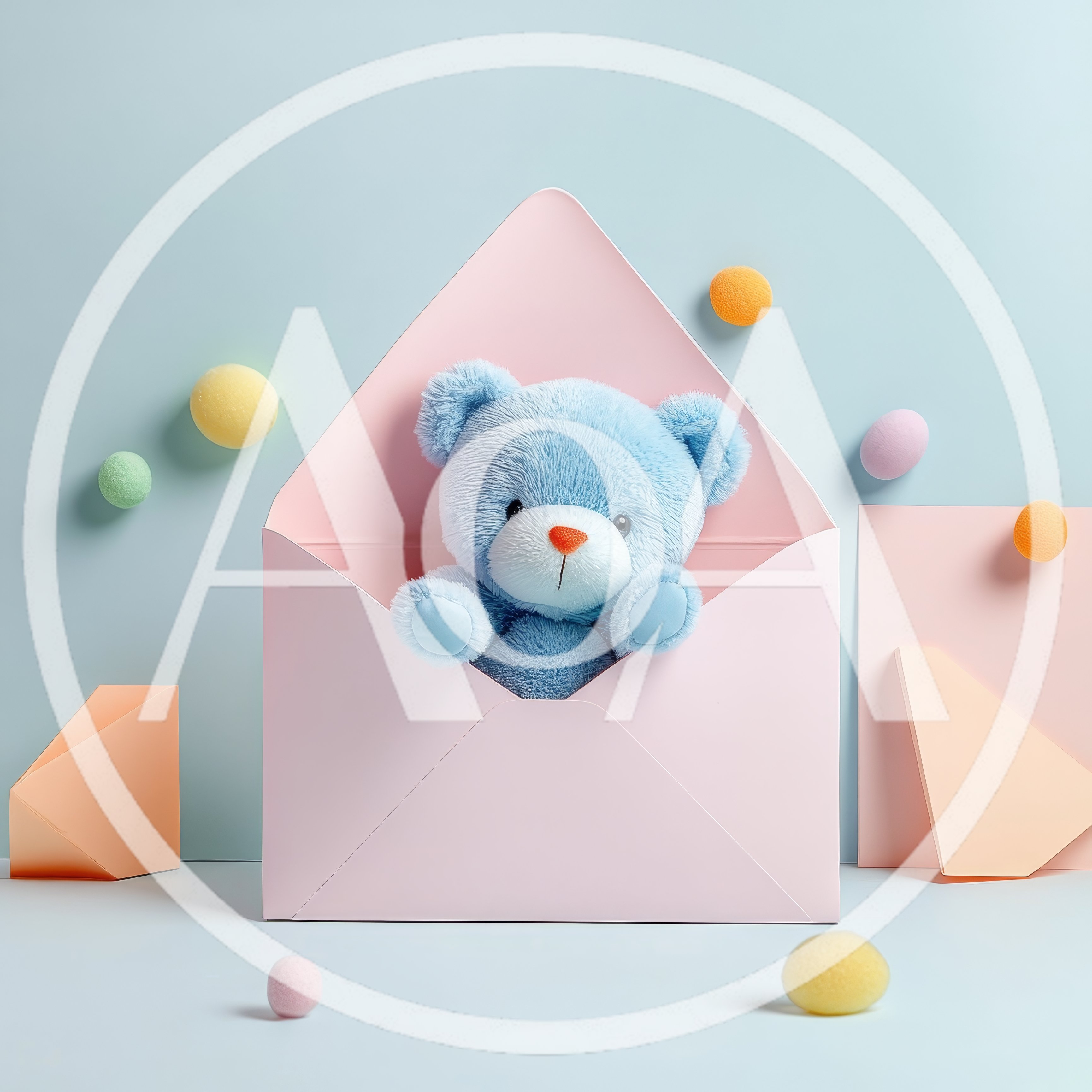 Blue Teddy Bear Inside A Pink Envelope