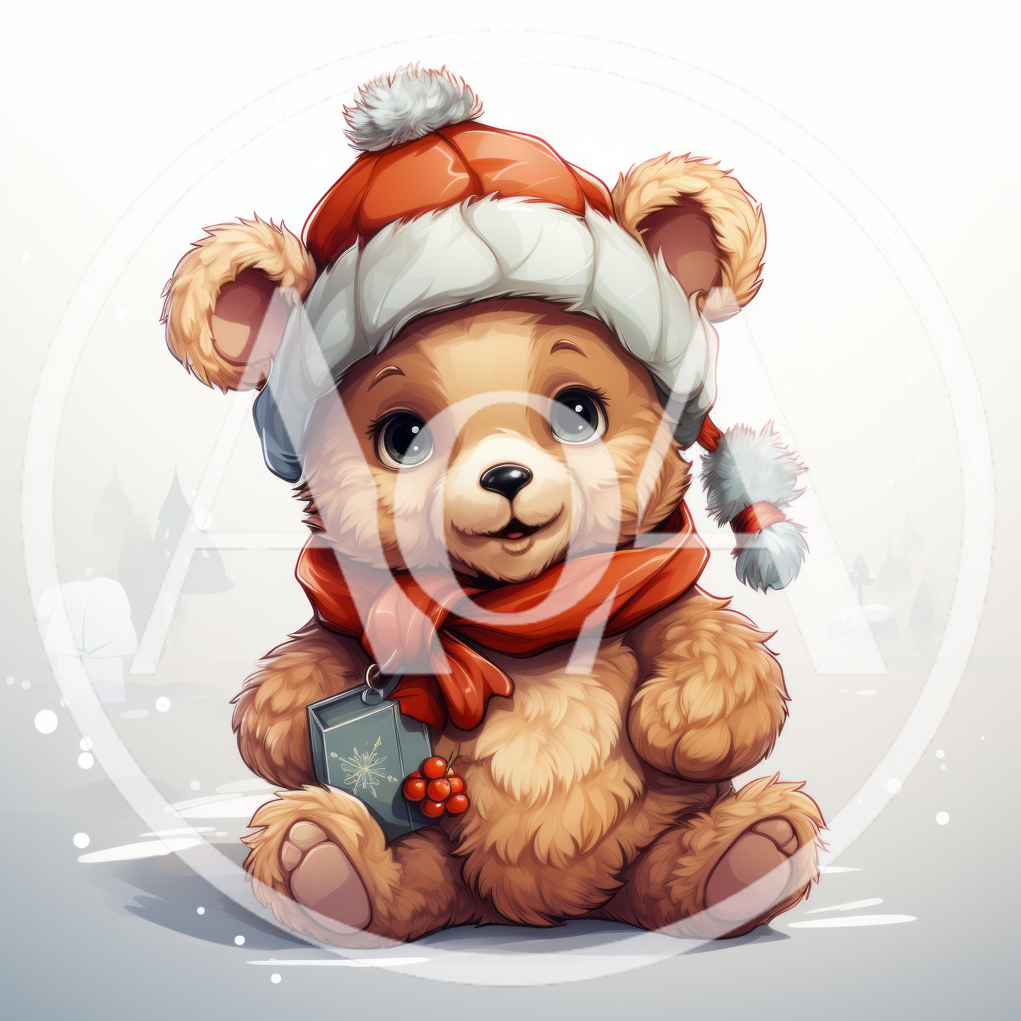 Cute Teddy Bear Wearing Winter Hat and Scarf