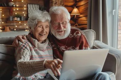 Happy Elderly Couple Using Laptop Together