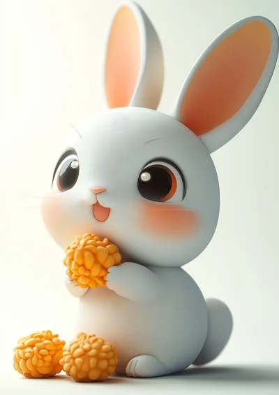 Cute 3D Cartoon Rabbit Eating Orange Snacks