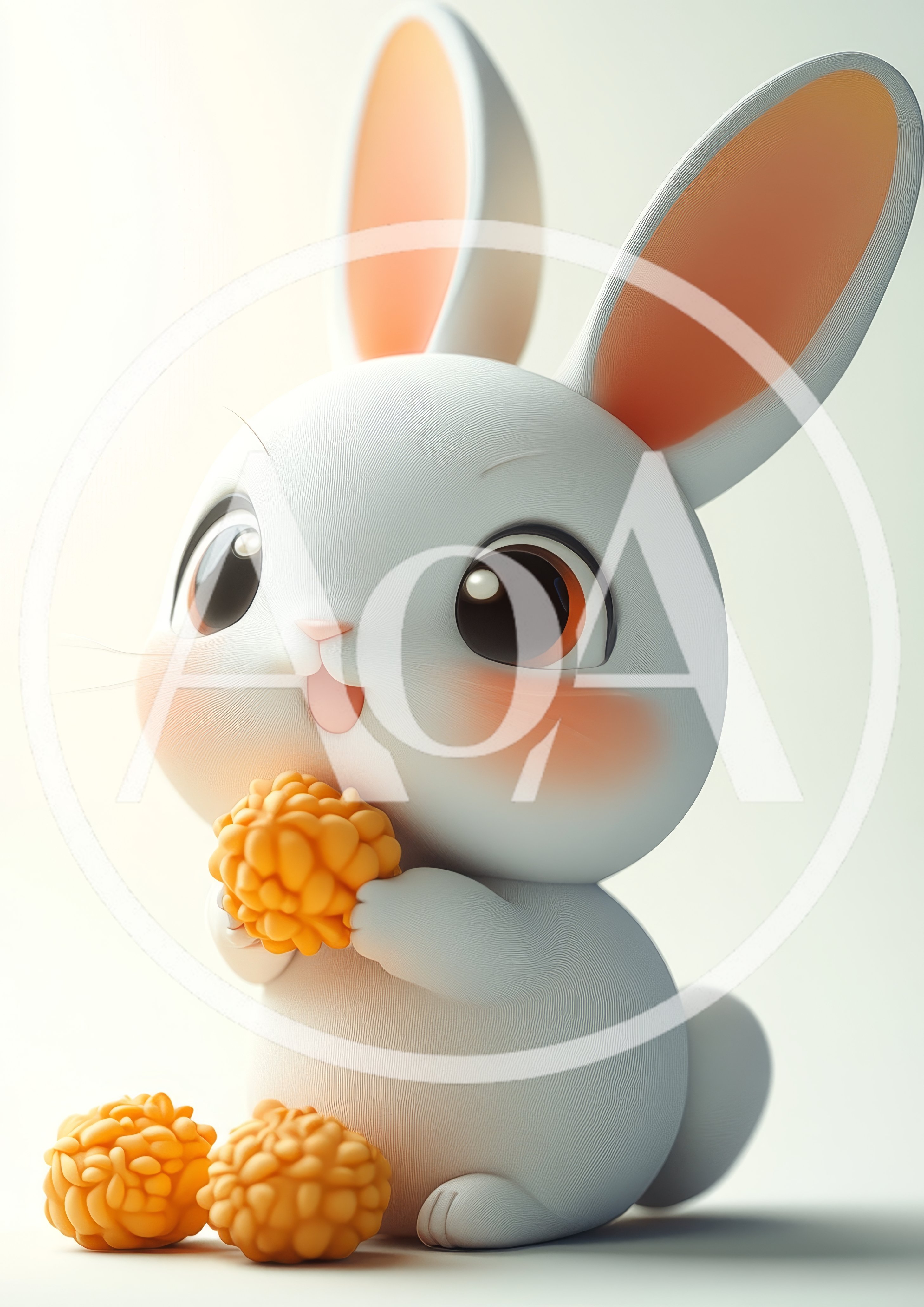 Cute 3D Cartoon Rabbit Eating Orange Snacks