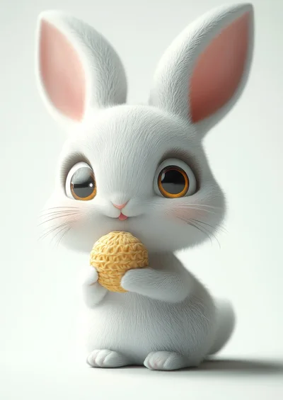 Cute White Bunny Holding A Textured Ball