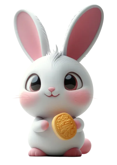 Cute 3D Cartoon Rabbit Holding A Mooncake