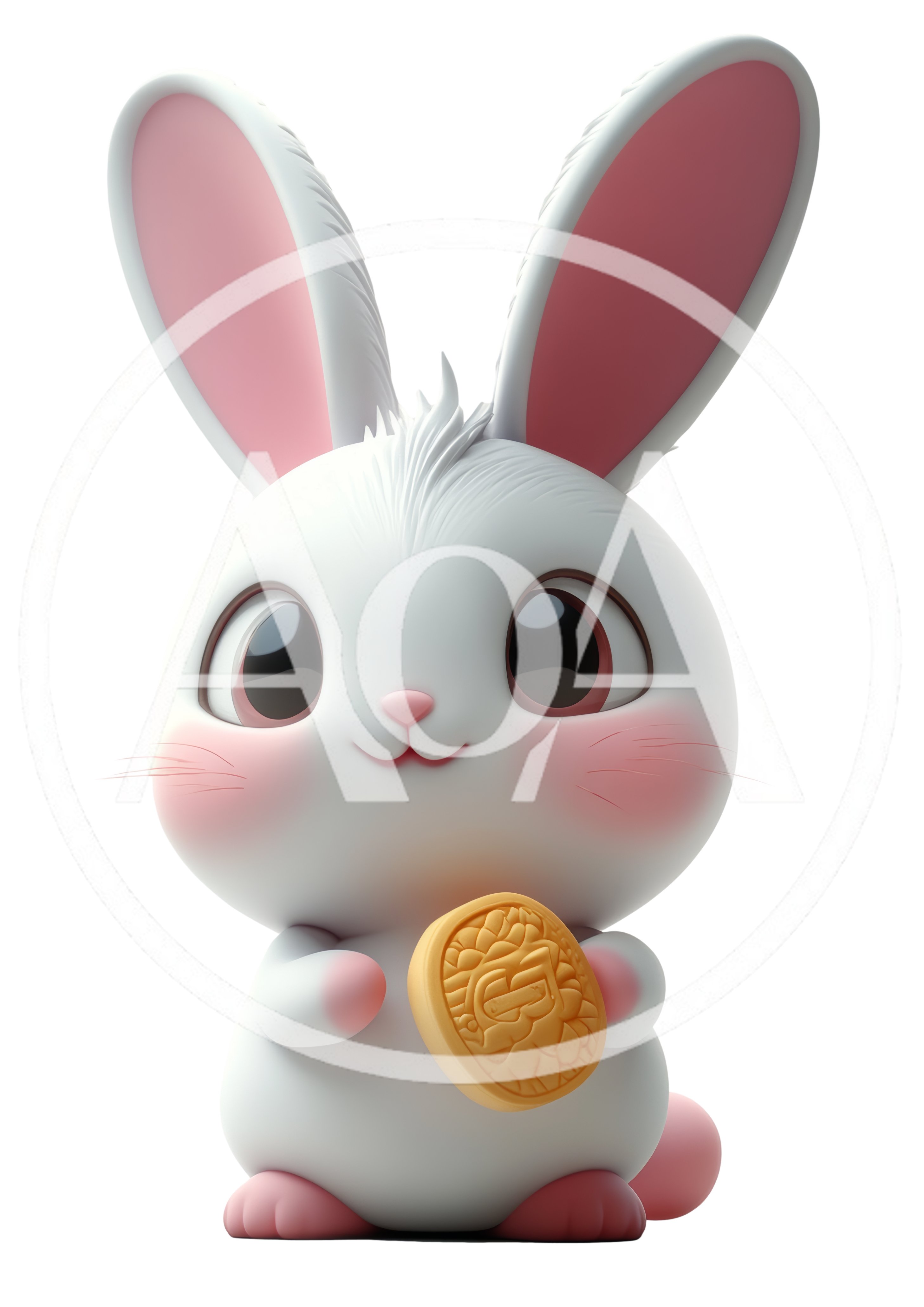 Cute 3D Cartoon Rabbit Holding A Mooncake