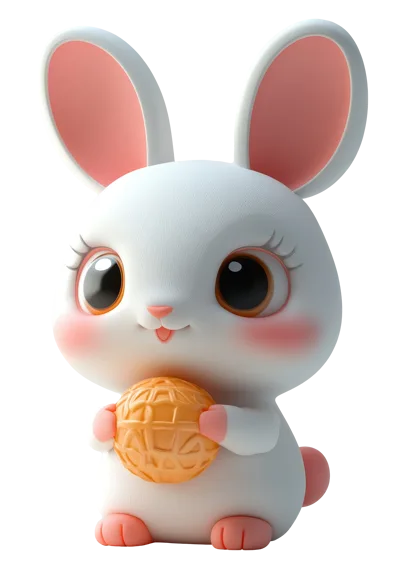 Cute 3D Cartoon Rabbit Holding A Mooncake