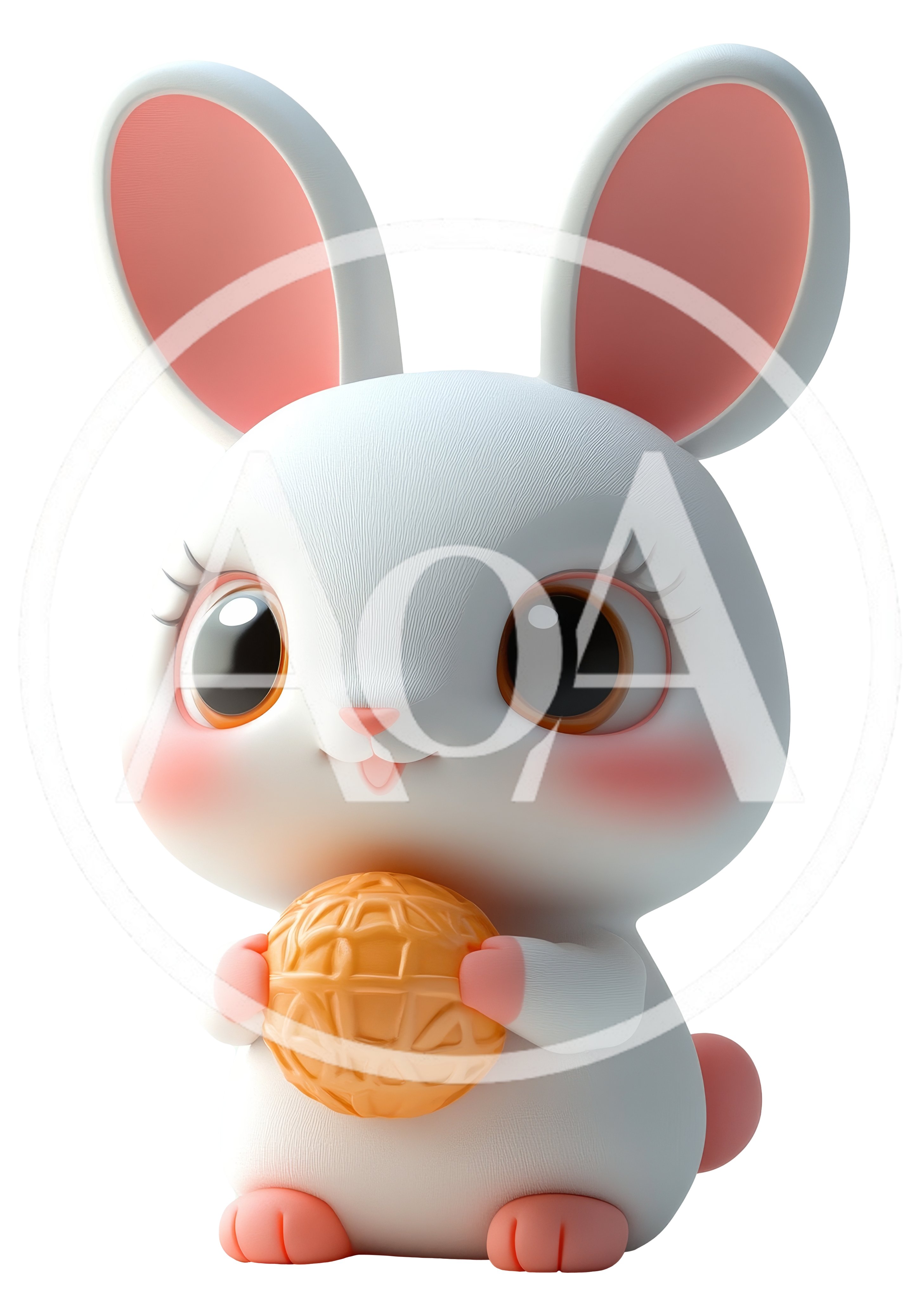Cute 3D Cartoon Rabbit Holding A Mooncake